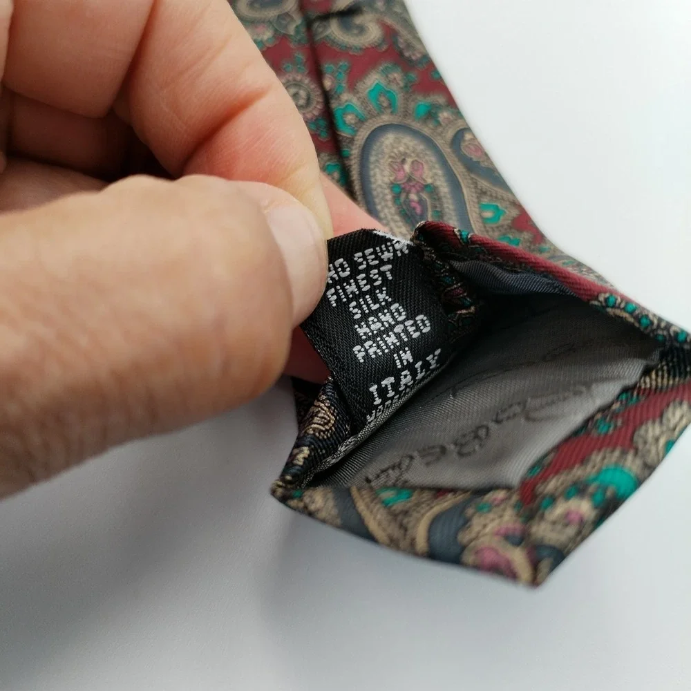 Robert Talbott Carmel Valley Silk Tie Burgundy Red Teal‎ Paisley Hand Sewn 3.5